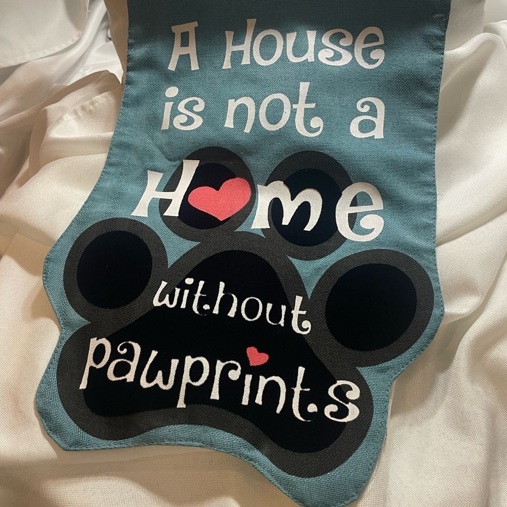 Blue Pawprint flag for Hanging in garden or front of house